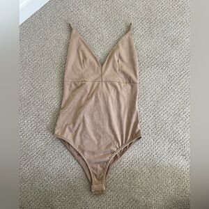 Faux suede beige/light taupe body suit, women’s small